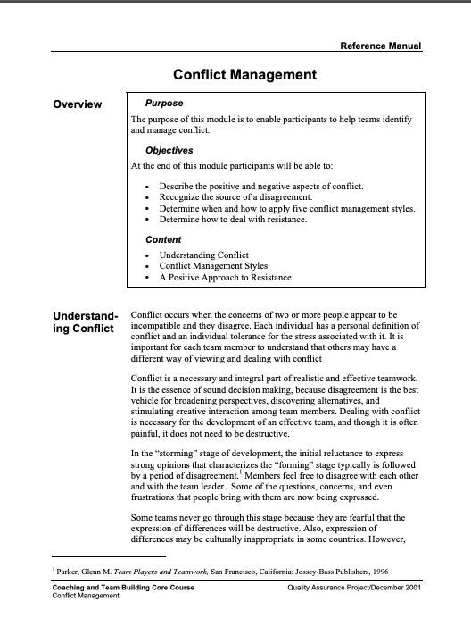 Conflict Management: training module 